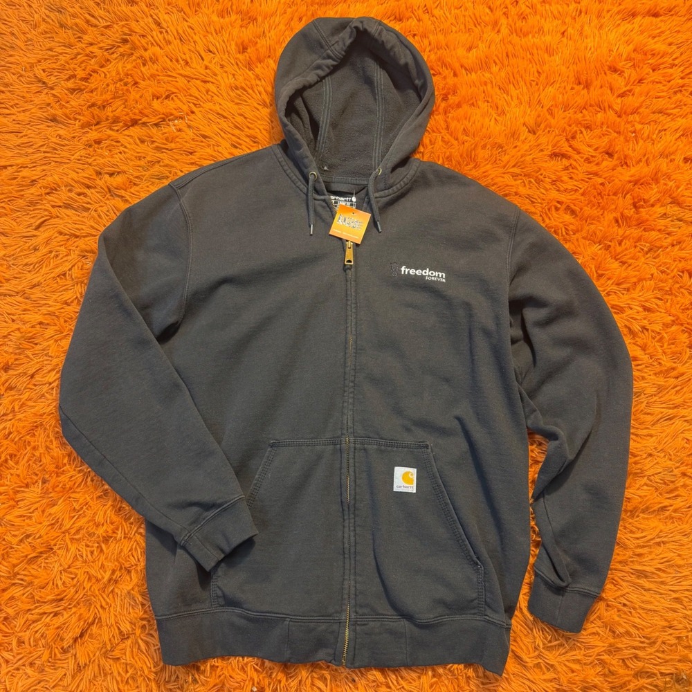 Carhartt Mens Loose Fit Zip Up Hoodie Charcoal Gray Freedom Forever Logo Large